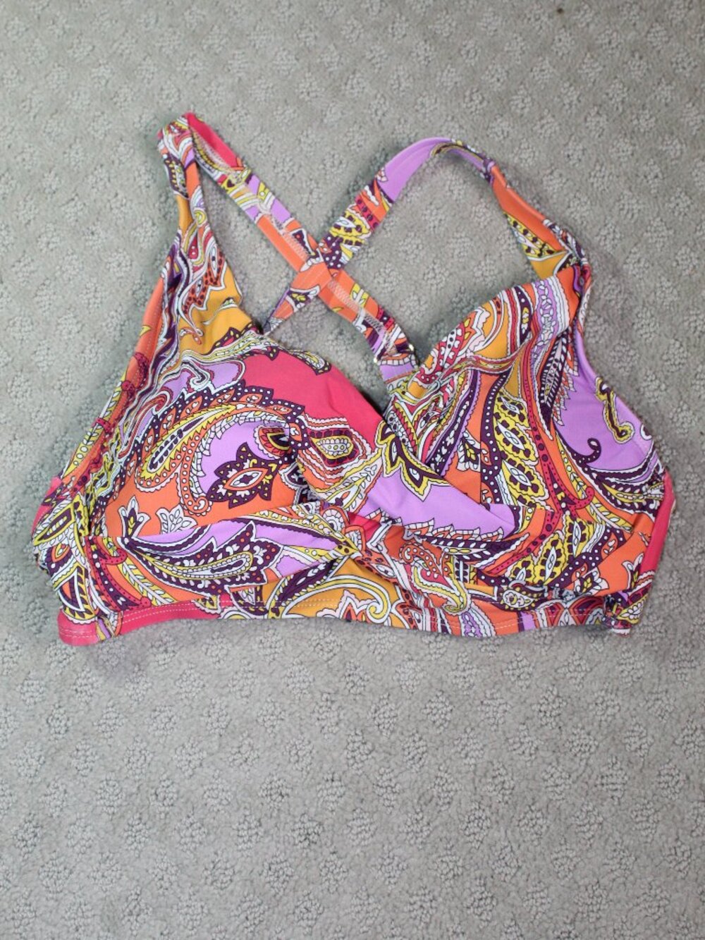 Alex Marie Size M Purple Orange Paisley Pattern Twisted Front Bikini Top